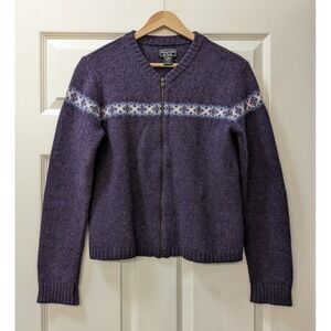 VTG Abercrombie & Fitch Shetland Wool Sweater Zip Cardigan Purple‎ Fair Isle MED